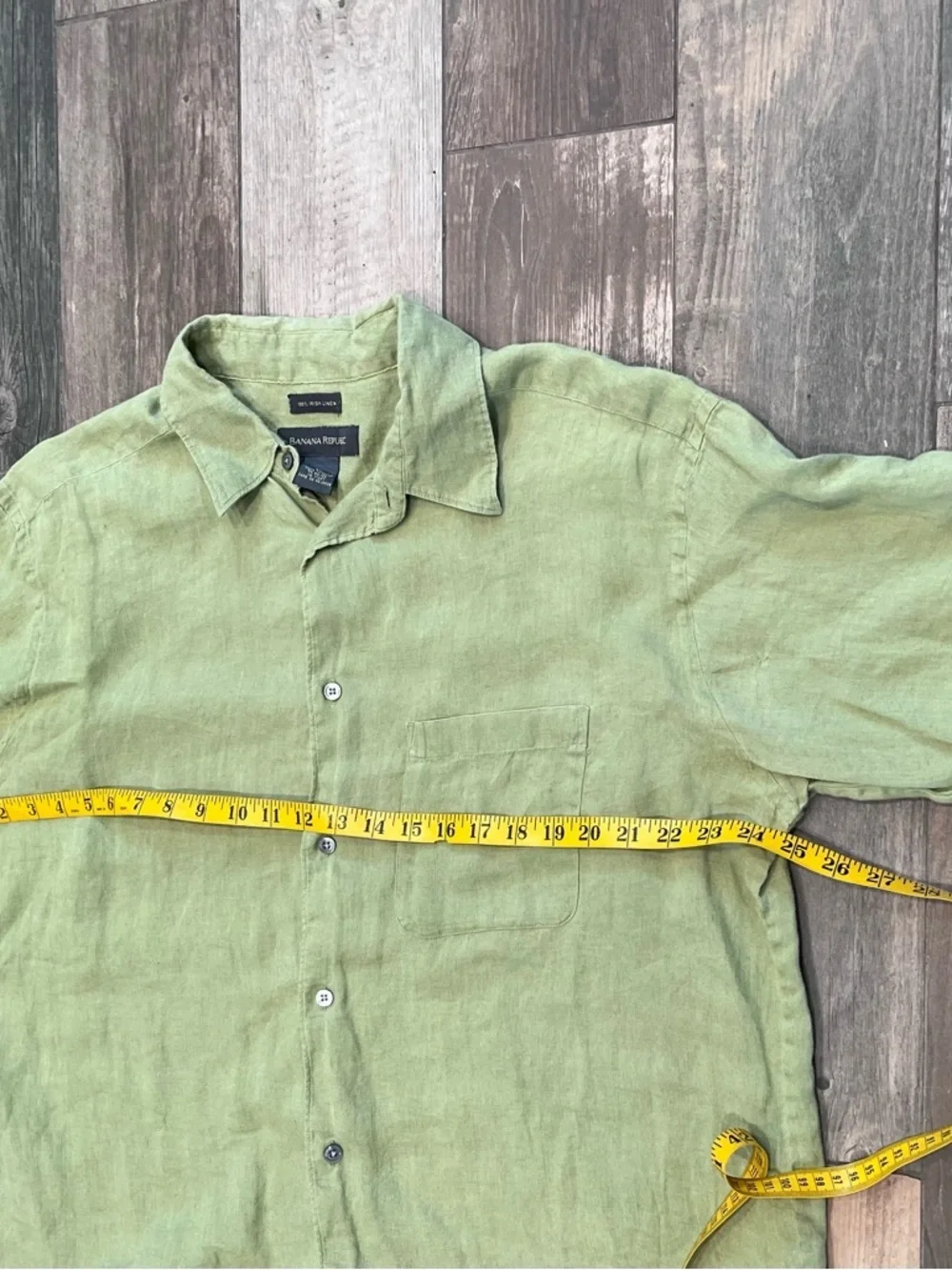 Banana Republic Men 100% Irish Linen Short Sleeve Button Shirt Size XL Olive